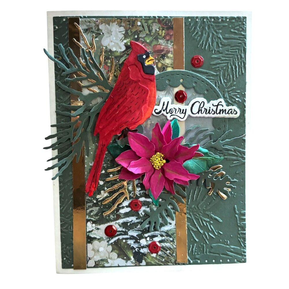 Set of 6 Handmade 3D Christmas Greeting Cards Poinsettia Holiday Paper Art